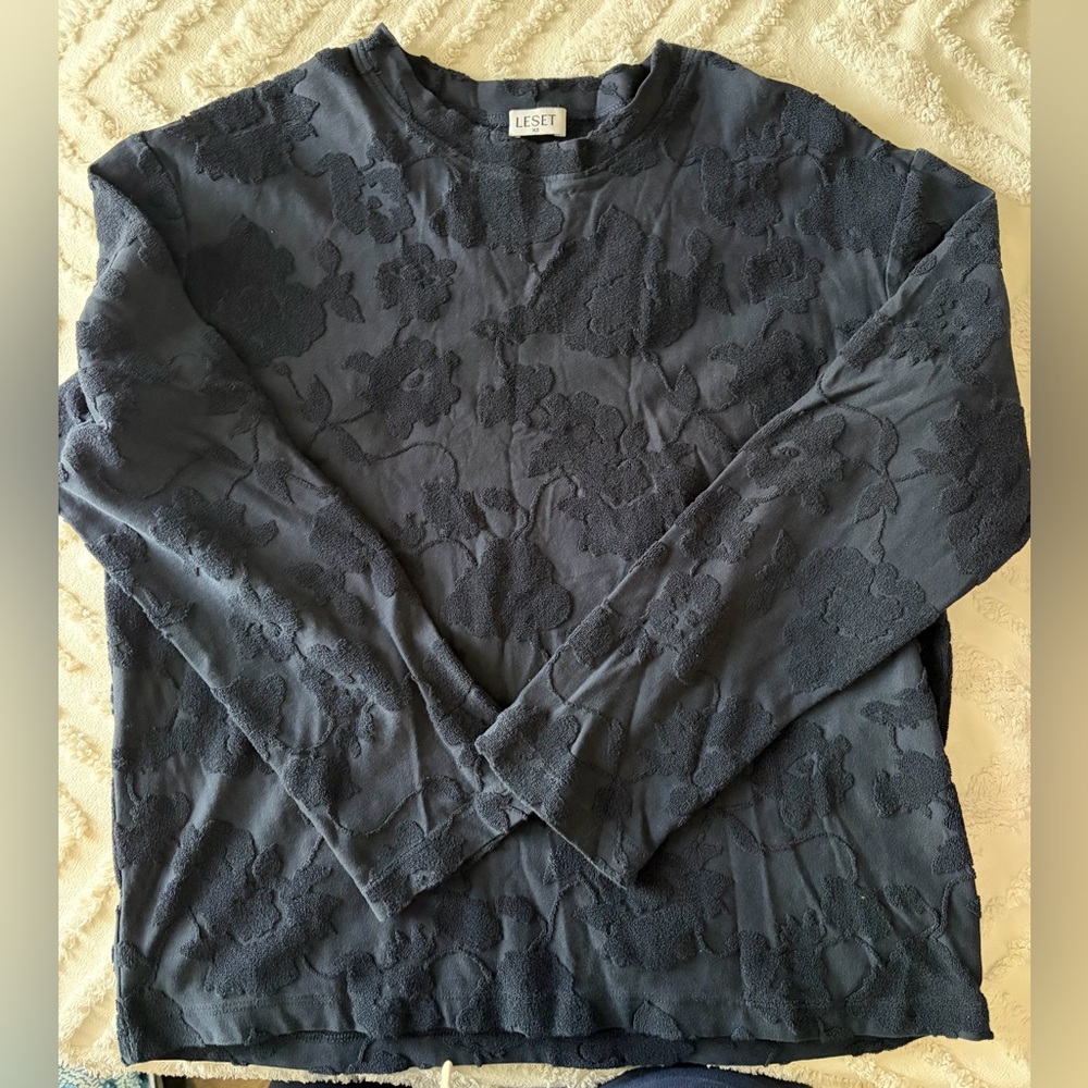 LESET Navy Textured Long Sleeve Top